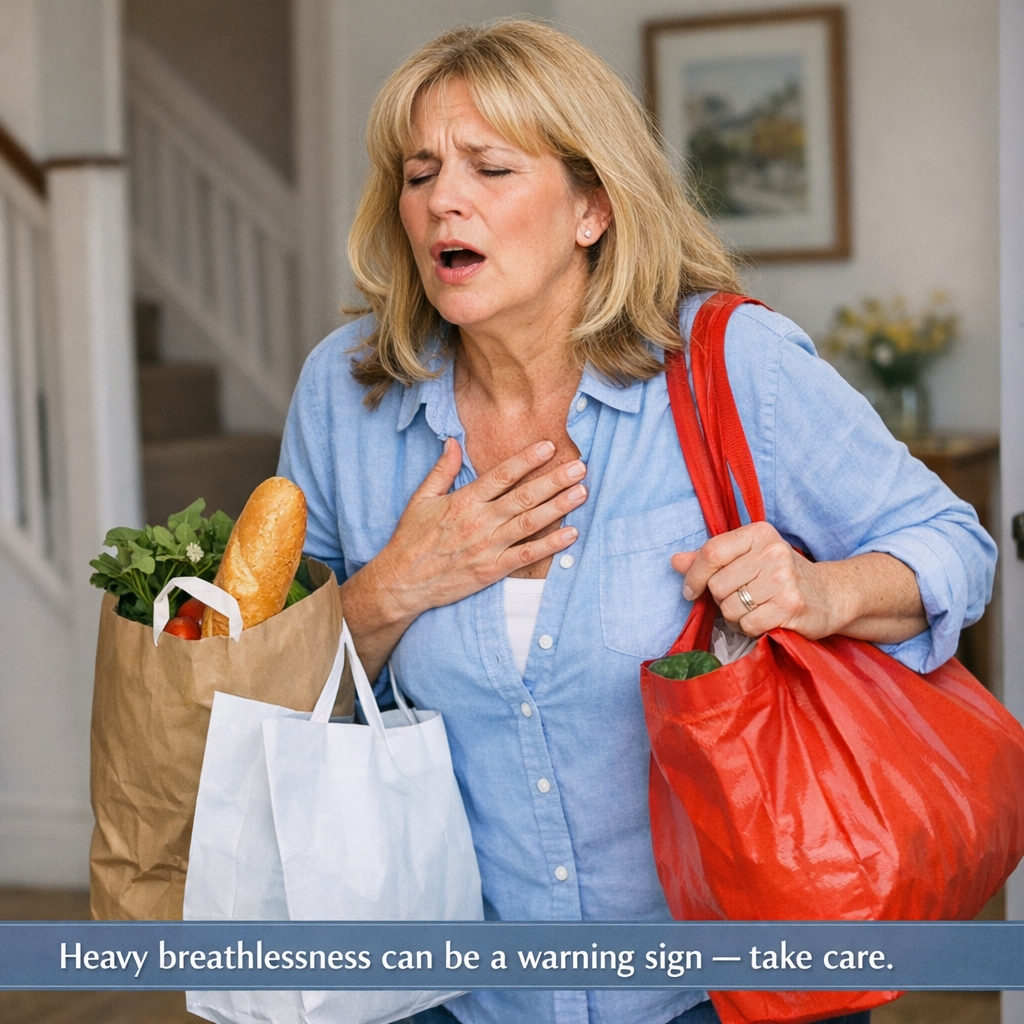 A lady holding her chest with her mouth open