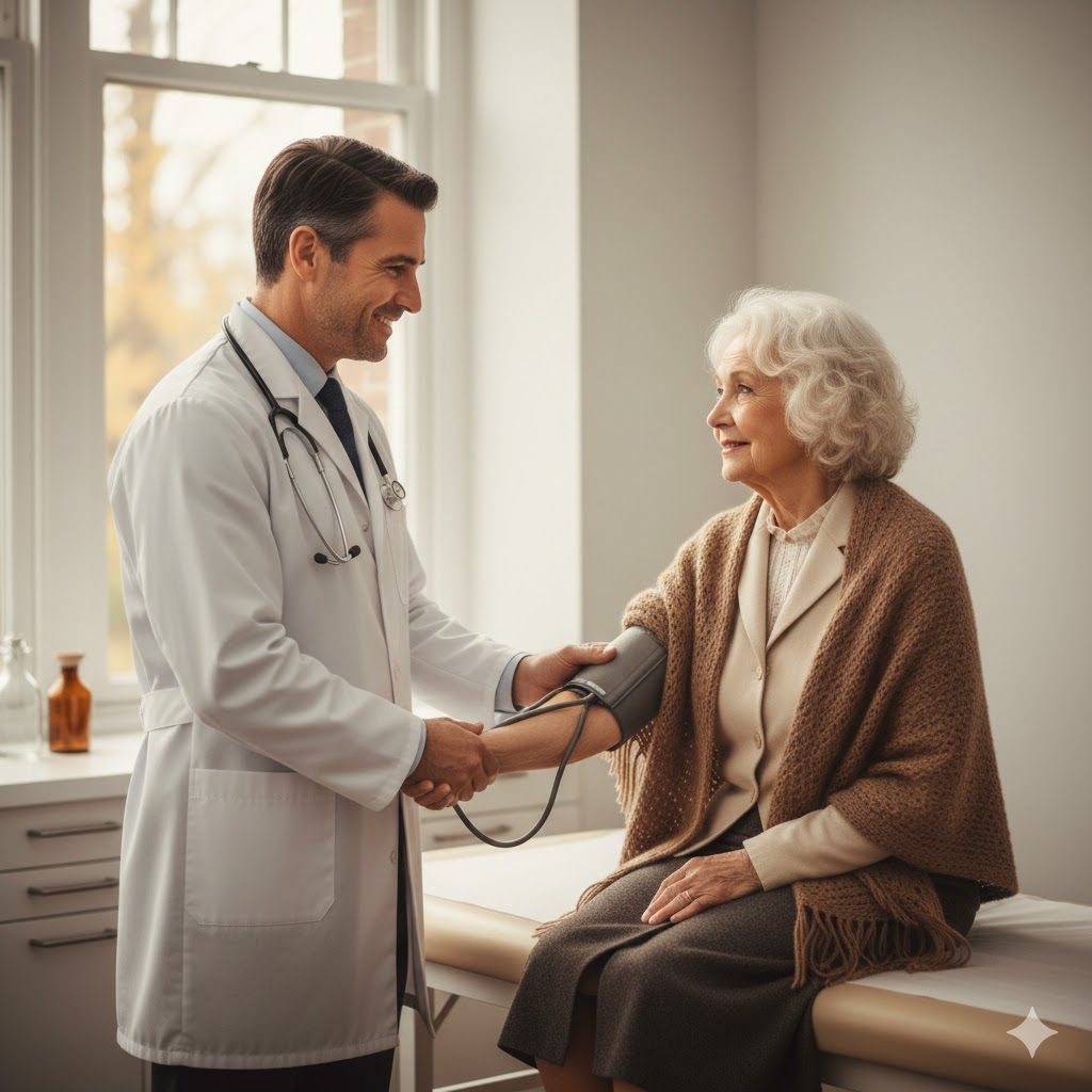 A woman in her 80s getting a medical checkup