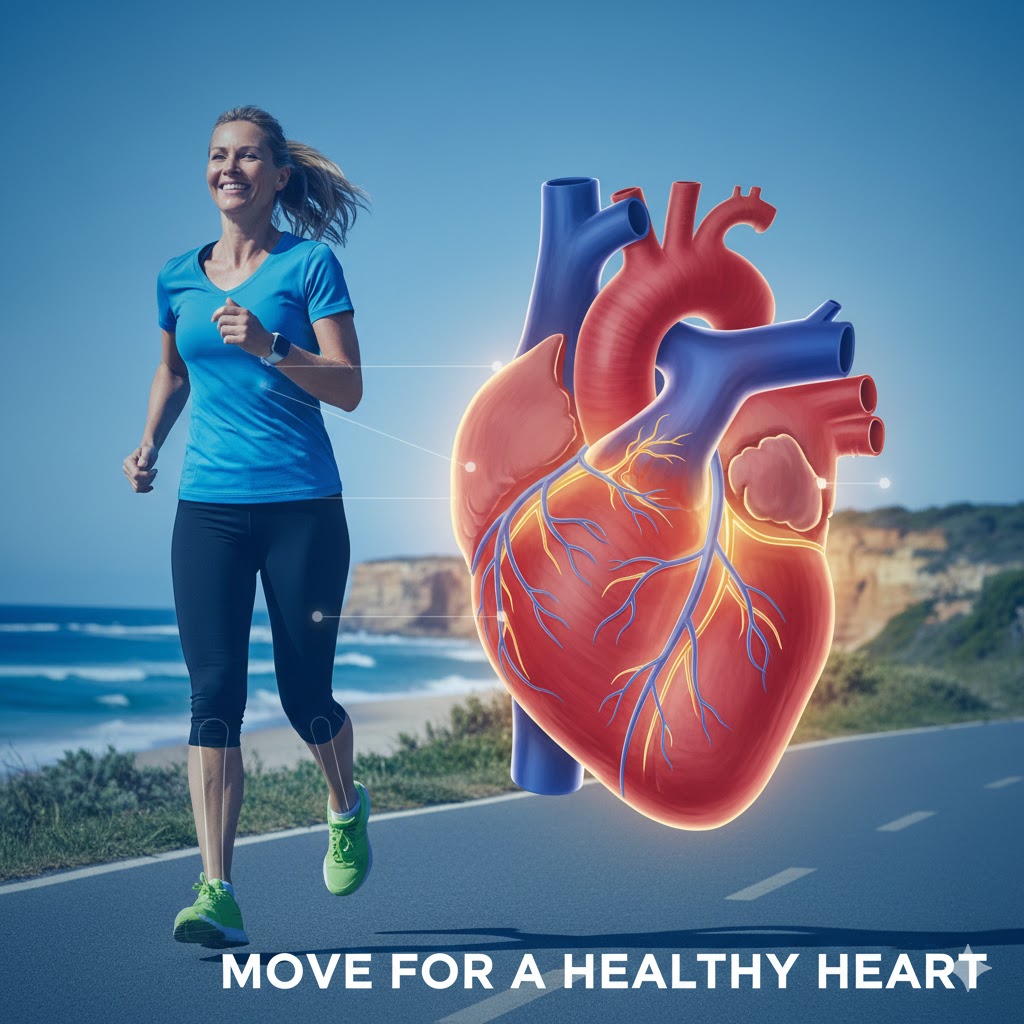 A woman running an image of the heart