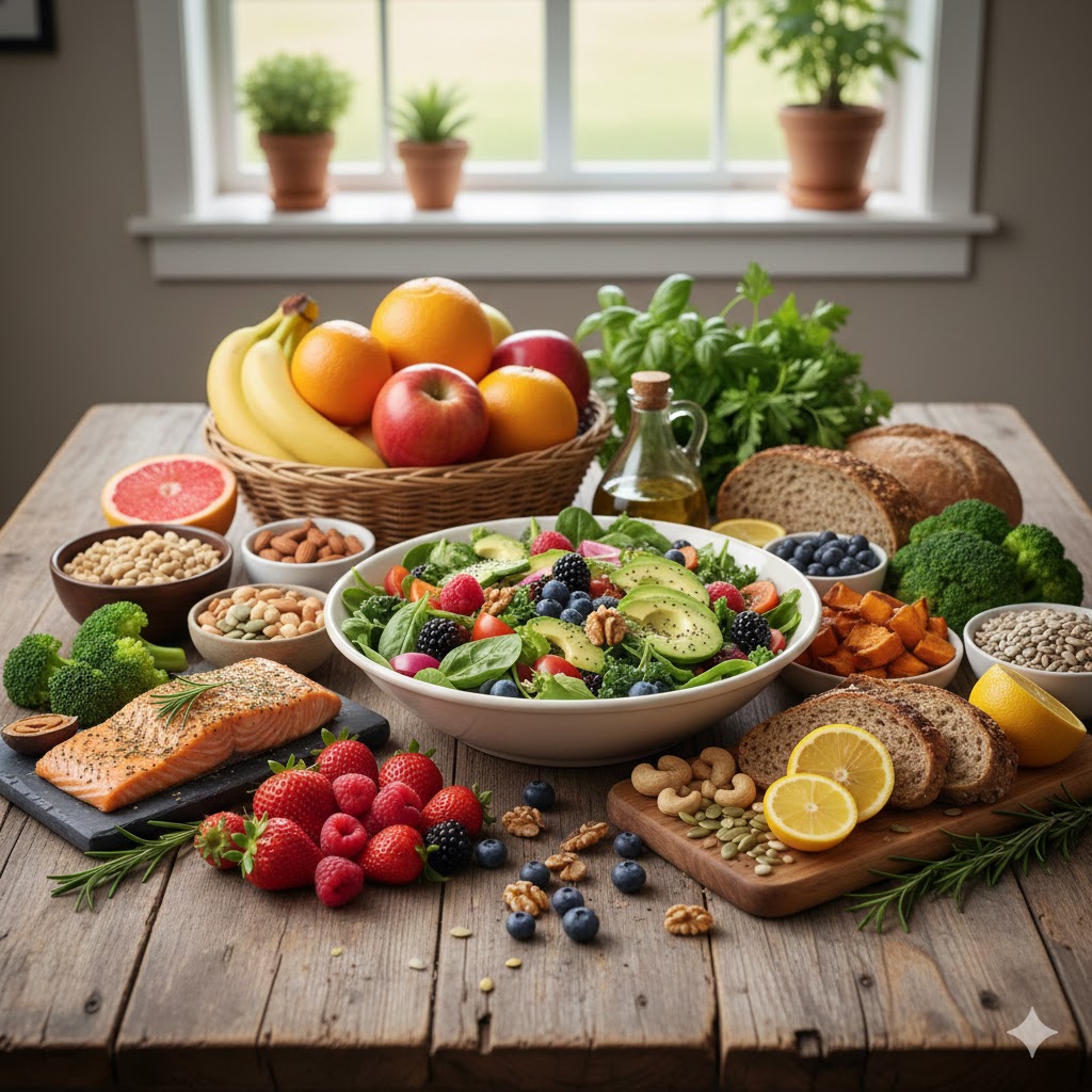 A photo of a variety of healthy food