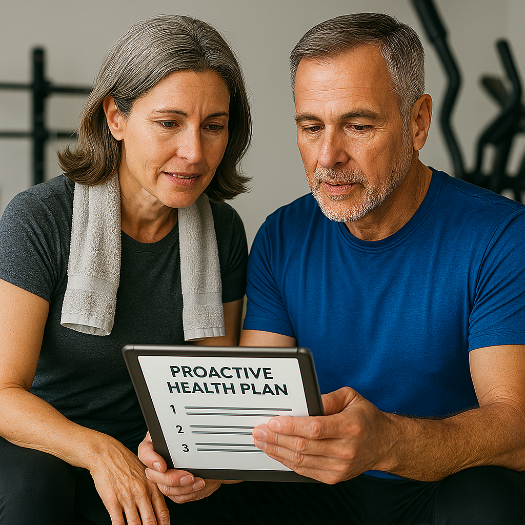 A couple looking at a proactive health plan