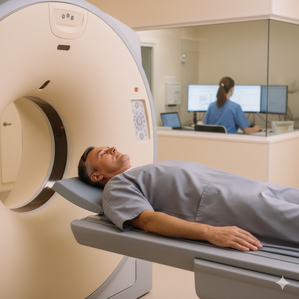 A man about to have a CT scan