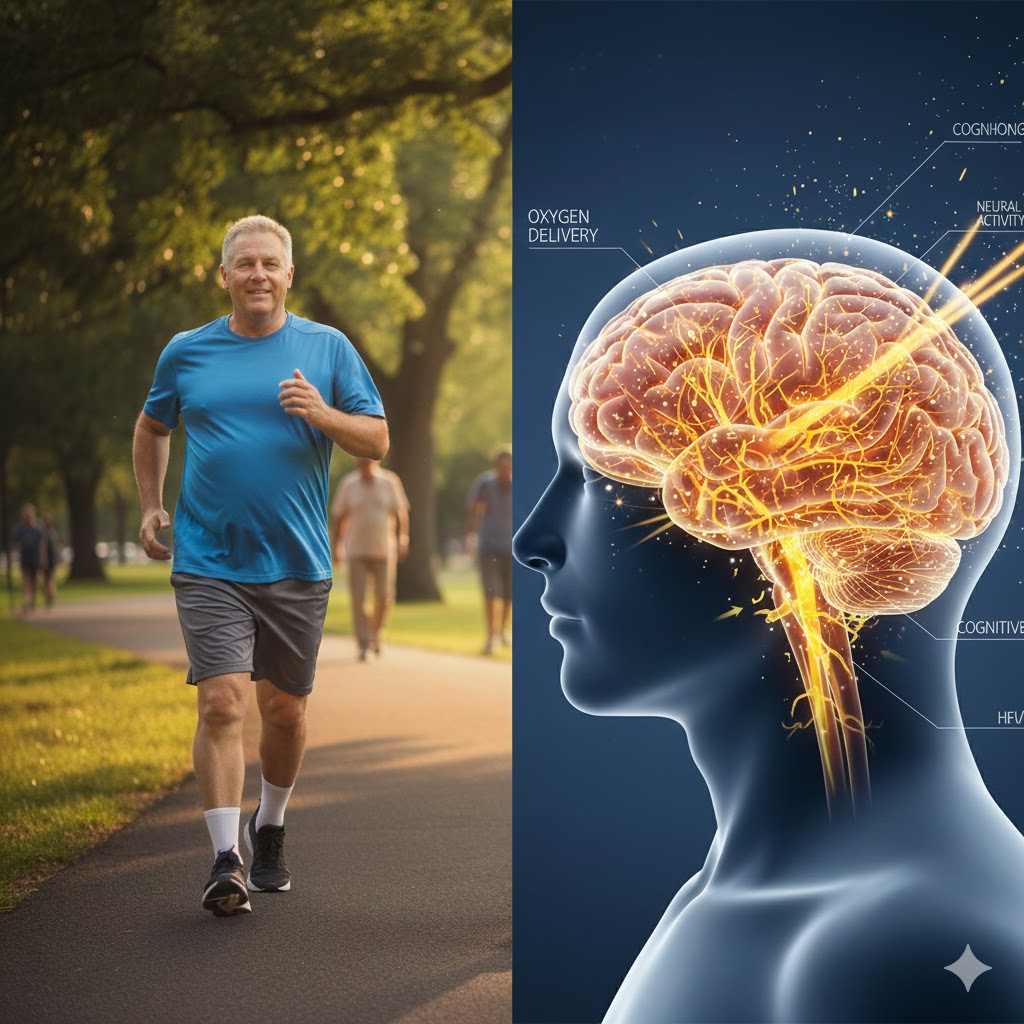 A man exercising and his brain on the right-hand side
