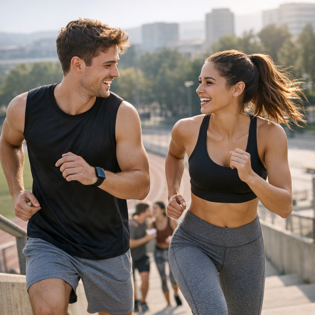 Man and woman in 20s exercising