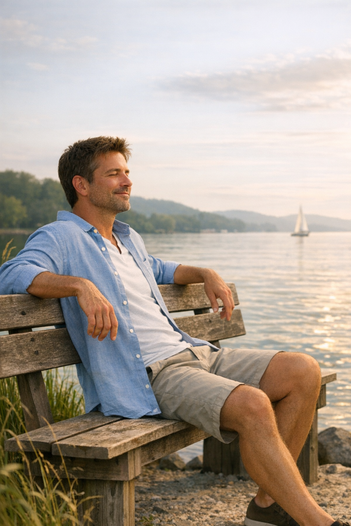 Man relaxing beside a lake